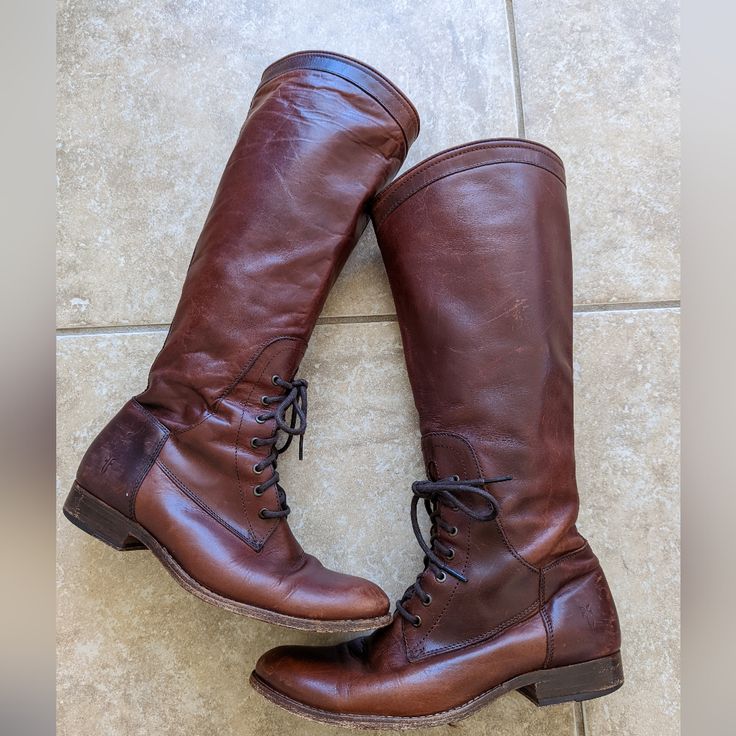 Vintage Frye Equestrian Riding Boot Gorgeous Cognac Red Brown Leather Christmas Present About 20 Years Ago!! Women's Size 8 Mid-Calf Lace Up Front And Side Zipper Please See Photos - These Are Loved Vintage Boots That Will Last Forever With Care And Upkeep And Will Only Get Better With Age. Y2k Frye Riding Boots, Leather Christmas, Equestrian Riding Boots, Brown Riding Boots, Equestrian Riding, Riding Boot, Vintage Boots, Frye Shoes, Christmas Present