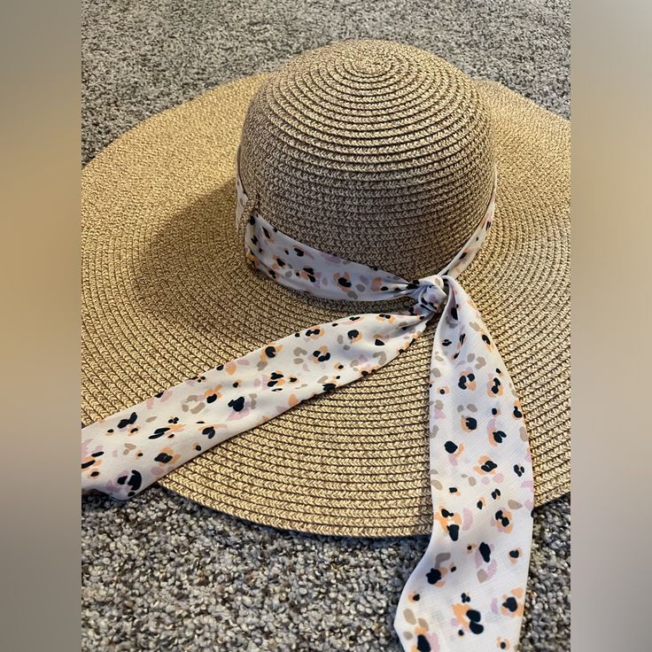 Gorgeous Sun Hat From A New Dat Nwt And Adjustable Floral Scarf Detail Floral Scarf, Day Cream, Sun Hat, A New Day, Sun Hats, New Day, Women Accessories, Sun, Cream