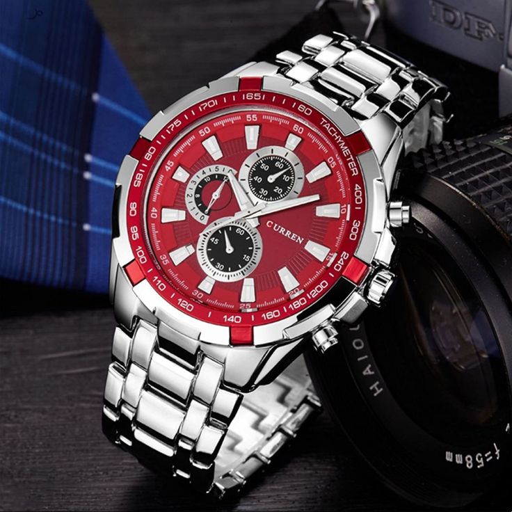 Men's Red Face Military Style Wrist Watch *New** Mid-Weight. Stainless Steel Backing . 2 Additional Stop Watch Portions Are Just For Fashion Purposes. Looks Amazing! Military Style Watches, Casio Edifice, Swiss Army Watches, Vintage Watches For Men, Military Watches, Waterproof Watch, Mens Luxury, Sports Watch, Men's Watches