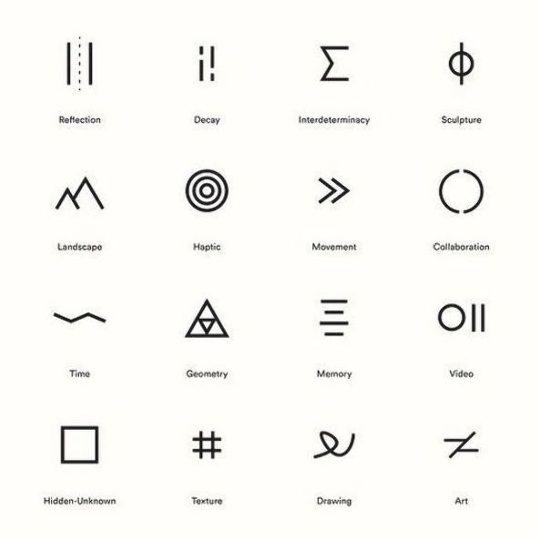 an image of different types of symbols in black and white, with the words written below them