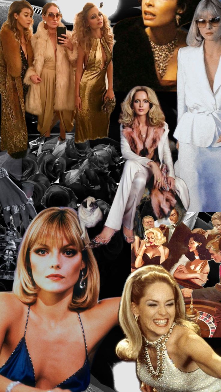 the collage shows many different women in dresses and hair, including one woman with blonde hair