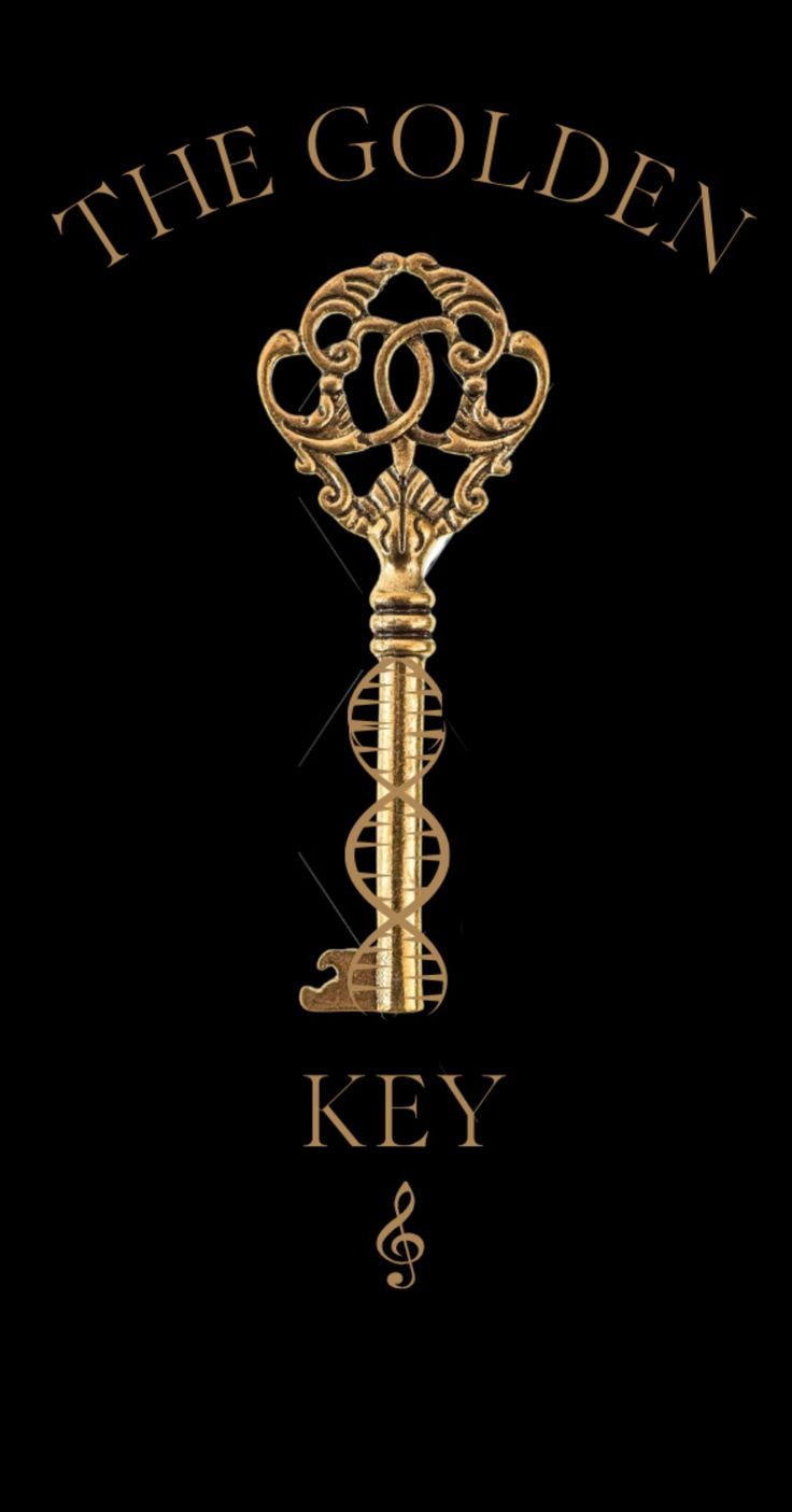 the golden key logo on a black background