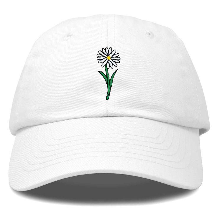 Elevate your summer flair with our Daisy Dad Cap, adding a dash of botanical sophistication to your everyday look. Discover the perfect blend of style and comfort with our classic dad cap, tailored to fit effortlessly into your everyday wardrobe. This timeless hat features a convenient adjustable slider at the back, ensuring a customizable fit for all head sizes. Designed with functionality in mind, the cap includes eyelet holes for enhanced breathability, keeping you cool and comfortable throug Casual Floral Print Spring Hats, Casual Floral Print Cap, Casual Hat With Curved Brim And Floral Print, Casual Cotton Hats With Floral Print, Casual Floral Print Hat With Curved Brim, White Embroidered Logo Dad Hat For Summer, White Dad Hat With Embroidered Logo For Summer, Curved Brim Dad Hat For Summer, Summer Dad Hat With Curved Brim For Spring