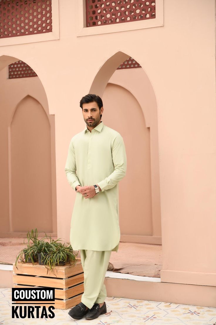 Welcome My Shop:  COUSTOMKURTAS.. Indian Men's Shalwar Kameez - Light Green | Pakistani Kameez Shalwar | Men's Tunics | Casual Wear Shalwar Kameez | Kameez Salwar for Men - **Fabric Cotton - **Style Beige  - **Color show  the picture (More colors available, please check) These Men's Kurta shirts can be customized as per your requirement. **Example For a 34-inch actual body chest size, we add loose fitting fabric armhole to armhole with 6 inches extra, making the total ready kurta size 40 inches. Formal Pista Green Traditional Wear For Eid, Semi-formal Kurta With Dabka For Festivals, Unstitched Pista Green Sherwani With Dabka, Green Traditional Kurta For Semi-formal Occasions, Pista Green Traditional Wear With Naqshi For Eid, Pista Green Naqshi Sets For Eid, Festive Semi-formal Unstitched Suit With Naqshi, Semi-formal Traditional Wear With Dabka For Diwali, Semi-formal Dabka Traditional Wear For Diwali