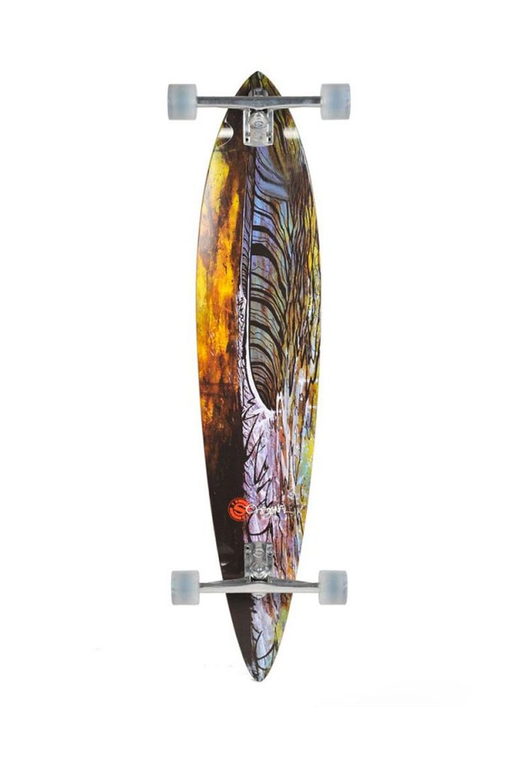 a skateboard with an artistic painting on it's bottom and the bottom end