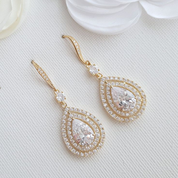 Silver Ear Hook Dangle Earrings for Weddings in CZ Crystal-Joni - PoetryDesigns Aesthetic Saree, Bridal Dangle Earrings, Dangle Cross Earrings, Rose Gold Dangle Earrings, Extra Long Earrings, Long Bridal Earrings, Fav Products, Gold Bridal Earrings, Pinterest Ideas