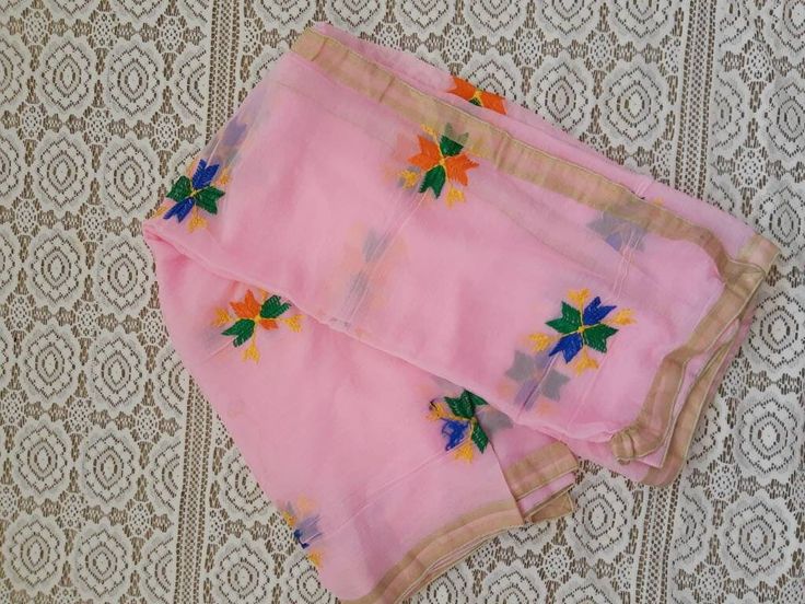 Very cute chiffon Dupatta with golden lace on four sides and multicolor phulkari work over it. Bollywood Style Pink Blouse Piece With Embroidered Border, Festive Pink Blouse With Embroidered Border, Festive Pink Blouse Piece With Embroidered Border, Pink Chanderi Blouse Piece With Embroidered Border, Navratri Pink Blouse With Embroidered Border, Multicolor Georgette Blouse Piece For Eid, Multicolor Georgette Blouse Piece With Floral Embroidery, Pink Georgette Blouse Piece With Embroidered Border, Pink Georgette Saree With Embroidered Border