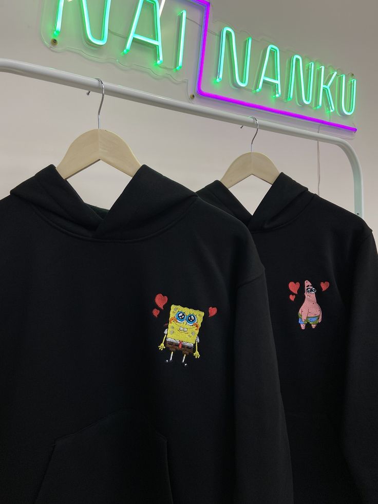 Couples Sweatshirts Hoodie, Sponge Bob And Patrick, Bob And Patrick, Cute Couple Hoodies, Best Friend Hoodies, Embroidered Portrait, Matching Hoodies, Lilo Y Stitch, Cute Couple Gifts