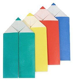 four different colored envelopes lined up next to each other