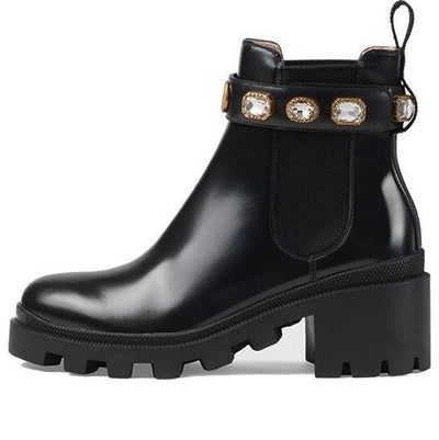 (WMNS) Gucci Ankle Boot With Belt 'Black Leather' 550036-DKS00-1000 Gucci Ankle Boots, Gucci Boots, Winter Ankle Boots, Gucci Leather, Winter Boots Women, Footwear Design Women, Womens Boots Ankle, Steve Madden Shoes, Leather Ankle Boots