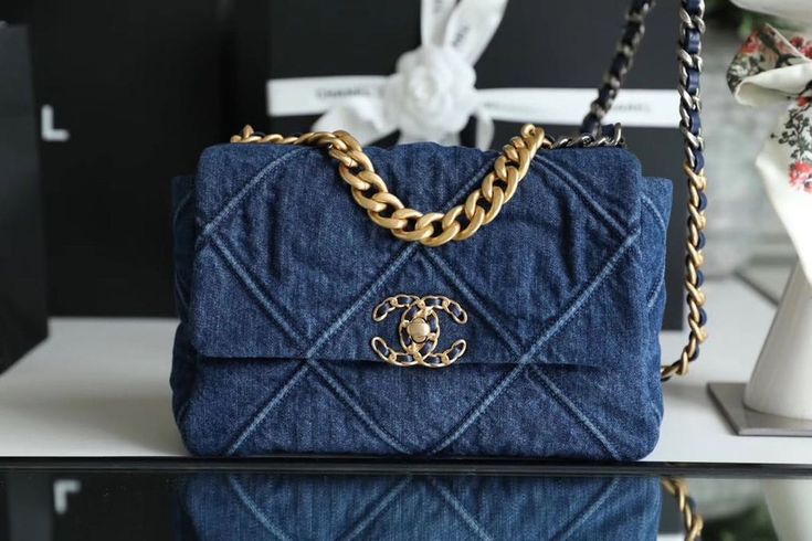 CHL 19 Handbag Denim Blue For Women Chanel 19, Patchwork Bags, Denim Bag, Evening Clutch Bag, Classic Flap, Chanel Handbags, Tote Backpack, Flap Bag, Bag Shoulder