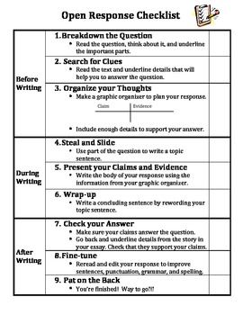 an open response checklist is shown in this graphic diagram, which shows the steps to writing