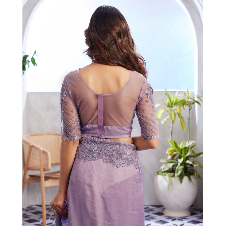 Lavender colored saree is prettified with sequins floral embroidered work as shown which makes it appear classy. This saree is made of Georgette fabric which is accompanied with banglori silk blouse piece which you can customise as per your design/style. Women can buy this saree to wear for their parties, reception and events. Note:- The actual product may differ slightly in color and design from the one illustrated in the images when compared with computer or mobile screen. Measurements: Saree Eid Purple Pre-draped Georgette Saree, Lavender Sequin Saree, Festive Purple Embroidered Pre-draped Saree, Purple Embroidered Georgette Pre-draped Saree, Purple Semi-stitched Saree With Floral Embroidery, Lavender Floral, Georgette Saree, Mobile Screen, Georgette Fabric