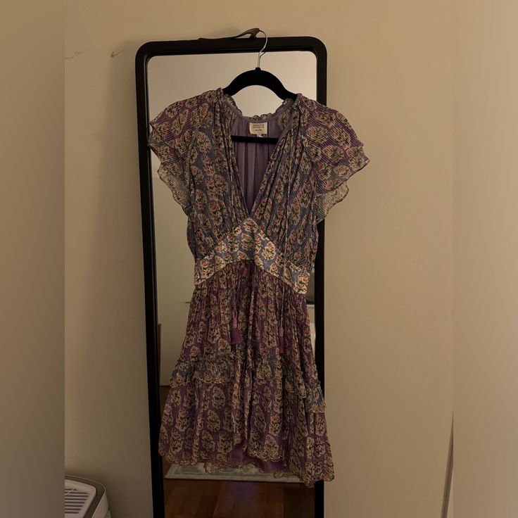 Great Condition, Gently Worn Purple Flowy Sundress Mini Dress, Purple Flowy Mini Dress, Purple Midi Sundress, Purple Mini Sundress, Lavender Floral Print Sundress, Purple Bohemian Mini Dress With Floral Print, Bohemian Purple Mini Dress, Purple Bohemian Mini Dress, Flowy Bohemian Purple Mini Dress