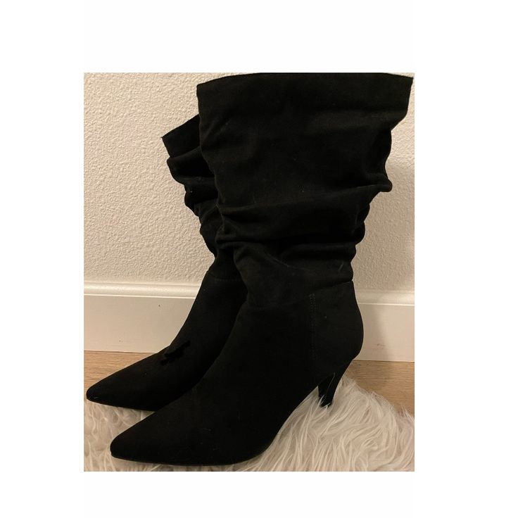 New Mid Calf Black Boots Suede Boots For Night Out In Spring, Suede Boots For Spring Night Out, Spring Mid-calf Boots For Night Out, Spring Wide Calf Boots For Night Out, Chic Mid-calf Boots For Night Out In Spring, Winter Mid-calf Boots For Night Out, Medium Width, Casual Heeled Boots For Night Out In Fall, Casual Boots For Night Out In Spring, Casual Heeled Boots For Fall Night Out