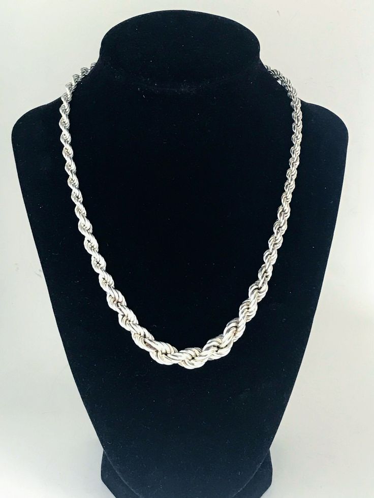 "Chunky Retro Made In Italy Thick Gradual Rope Chain Sterling Silver Necklace. Graduated 10mm - 5.0mm French Rope Braid. Gradual thickness provides a unique twist to this classic type of necklace. Lightly cleaned and ready to wear. Markings: 925, Italy Measurements: Approx 18\" Total Length Laying Flat, Thickness 5mm-10mm. Total Weight: 28.02 grams Condition: Good fully functional ready to wear condition with standard signs of use. See photos of actual item. Please review the photos for visual d Sterling Silver Link Necklace With Rope Chain, White Gold Round Rope Chain Necklace, White Gold Rope Chain Link Necklace, Elegant Sterling Silver Rope Chain Jewelry, White Gold Link Necklace With Rope Chain, Silver Rope Chain Necklace For Formal Occasions, Formal Silver Rope Chain Necklace, Classic Round Rope Chain Necklaces, Silver Rope Chain Necklace With Round Pendant