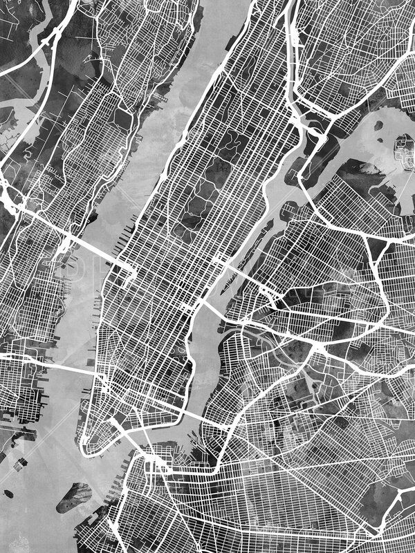 a black and white map of the city of new york, with lines drawn across it