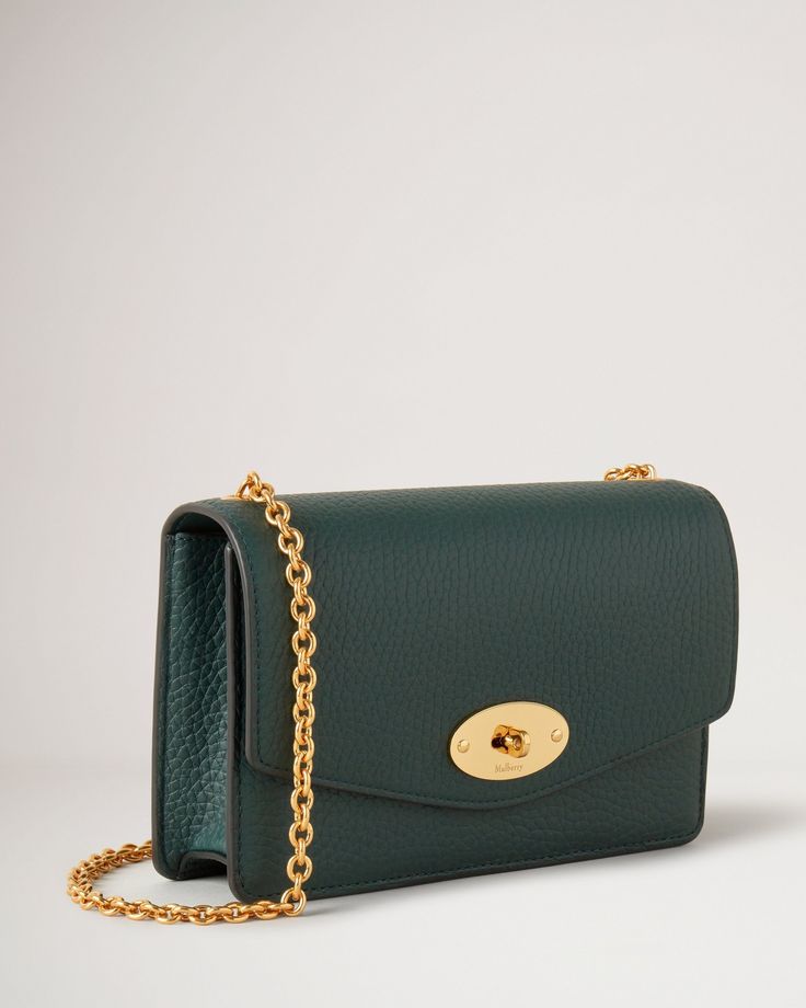 Small Darley | Mulberry Green Heavy Grain | Women | Mulberry Classic Crossbody Bags For Everyday Luxury, Luxury Envelope Shoulder Bag For Travel, Timeless Travel Bag With Fold Over Clasp, Luxury Formal Pouch Flap Bag, Classic Clutch Shoulder Bag, Classic Rectangular Clutch For Everyday Luxury, Classic Clutch With Detachable Strap For Work, Elegant Workwear Bag With Fold Over Clasp, Luxury Envelope Bag For Business