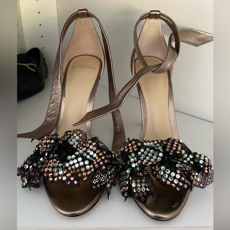 Alexandre Birman 37 Crystal Multi Color Heel Nwot Never Worn Bronze Alexandre Birman Clarita, Multi Colored Heels, Alexandre Birman, Shoes Women Heels, Shoes Heels, Multi Color, Women Shoes, Heels, Crystals