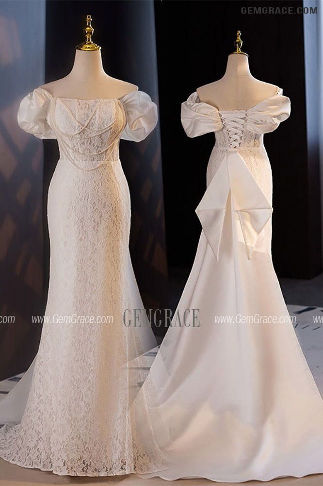 10% off now|Free shipping world-wide. Romantic Off Shoulder Mermaid Lace Wedding Party Dress with Train at GemGrace. Click to learn our pro custom-made service for wedding dress, formal dress. View #MermaidWeddingDresses for more ideas. Lace Mermaid Dress For Wedding And Prom Season, Prom Season Lace Mermaid Dress With Sweep Train, Fitted Off-shoulder Mermaid Wedding Dress, Off-shoulder Fitted Mermaid Wedding Dress, Strapless Mermaid Wedding Dress With Sweep Train, Elegant Lace Mermaid Dress With Sweep Train, Off-shoulder Lace Prom Gown, Lace Mermaid Dress With Fitted Bodice, Prom Season Lace Mermaid Dress