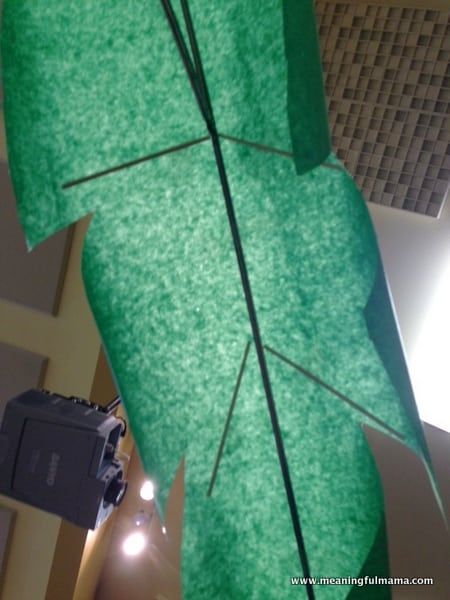 a green leaf hanging from the ceiling