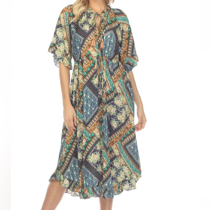 Johnny Was Nwt Retails $398 2x Blue Gold Greens Pink - The Colors Are Stunning Drawstring Waist , Neck Tie Tassels Johnny Was Plus Size Clothing, Bohemian Colors, Woman Looking, Johnny Was, Boho Bohemian, Blue Gold, Drawstring Waist, Neck Tie, Unique Pieces