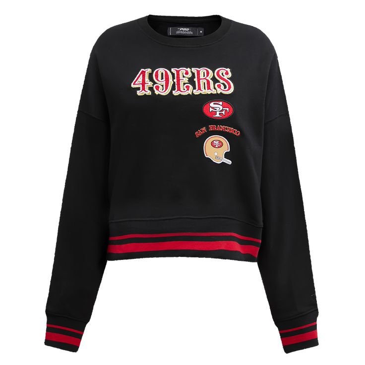 NFL SAN FRANCISCO 49ERS RETRO CLASSIC WOMEN'S CREWNECK (BLACK/RED/BLAC Nfl San Francisco, Womens Crewneck, San Francisco 49ers, Cotton Fleece, Vintage Logo, Black Red, Nfl, San Francisco, Crew Neck Sweatshirt