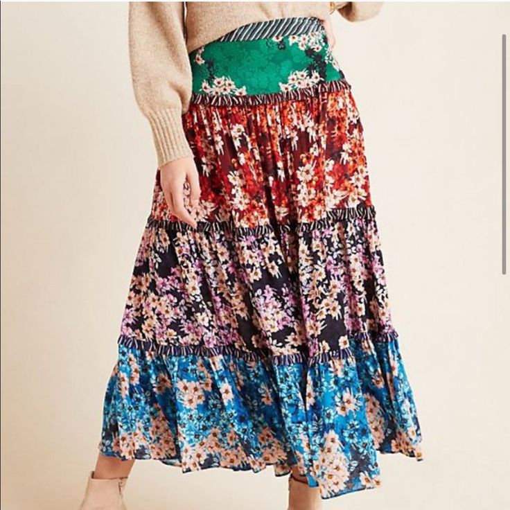 Nwot Gorgeous, Flowy And Silky Multi Colored Tiered Maxi Skirt Side Zipper Feminine And Flowy Price On This Piece Is Fairly Firm But Willing To Negotiate, Offers Considered Sold Out Online Artsy Chic, Ruffle Maxi Skirt, Ball Skirt, Silk Maxi Skirt, Tulle Maxi Skirt, Cotton Maxi Skirts, Bohemian Maxi, Tiered Maxi Skirt, Wrap Maxi Skirt