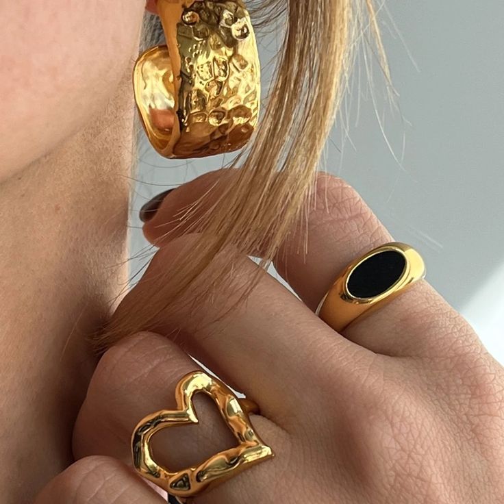 Our Best-Selling Ring Design With A Little Edge. The Black Enamel And 24k Gold Vermeil Make The Perfect Moody Addition To Your Collection. She Can Be Worn Solo, Doubled Up Or Stacked On Top Of An Abella. 24k Gold Vermeil & Black Enamel (Sterling Silver With Heavy Gold Plating) Size: 5 Exquisite Gold Rings With Polished Finish, Exquisite Gold Open Ring, Elegant Handmade Gold Rings, Handmade Elegant Gold Rings, Belt Accessories, Domed Ring, Gold Enamel, Ring Collections, Bella Hadid