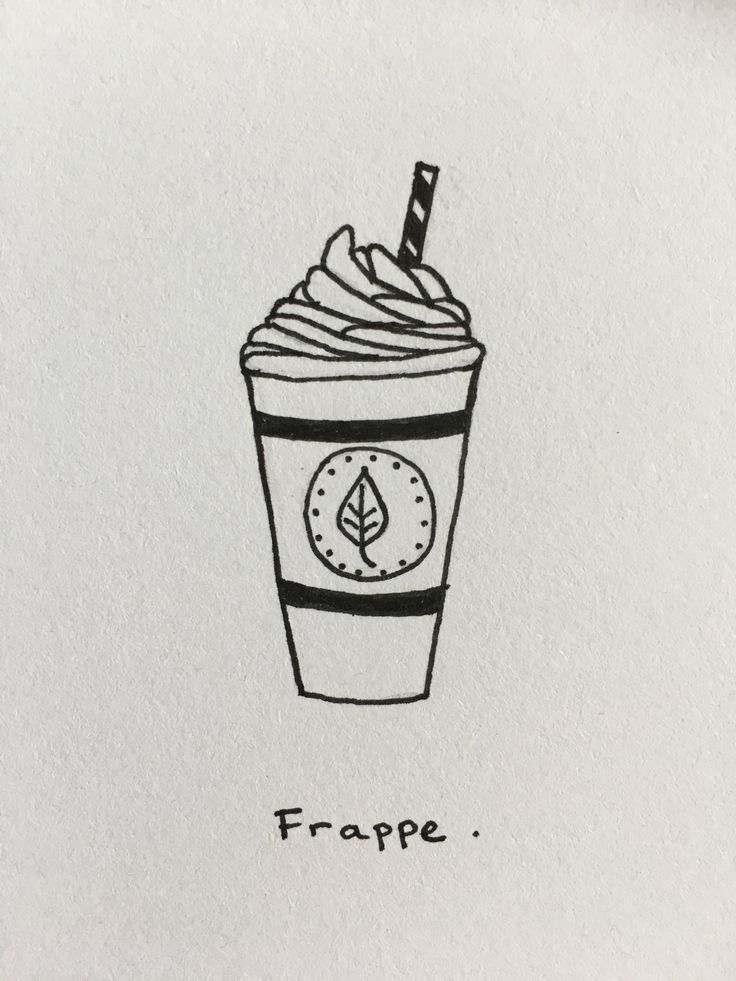 a drawing of a coffee cup with a clock on the side that says frappe