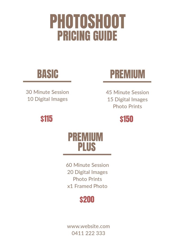 the pricing sheet for photoshopping guide