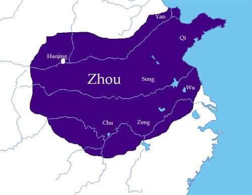 a map showing the location of zhou in china, with its capital and major cities