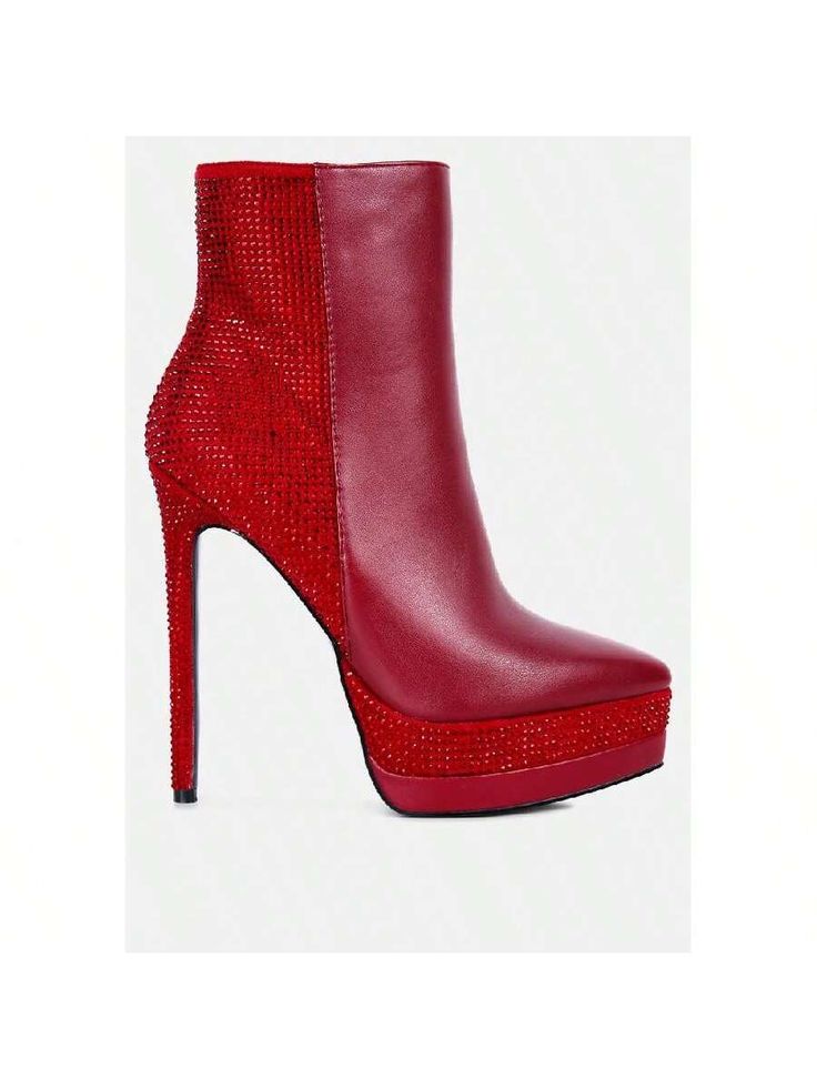 Looking to Dazzle tonight? Our  High Heeled Ankle Boots are just where your search ends. These girls boots have rhinestone detail at the back, on the heel, and on the platform, making it a knock out pair. A lightly padded insole makes it comfortable to wear, all day or night long. These high heeled closed pointed toe boots can be paired up with a nice dress or skinny jeans making the Devil itself bow down to this Diva. 	Lining Material: Synthetic
Outer sole: TPR
Closed Pointed Toe
Pointed Heeled High Heeled Ankle Boots, Burgundy Boots Ankle, Women Ankle Boots, Pointed Toe Boots, Boots Women Fashion, High Heel Boots Ankle, Toe Boots, Girls Boots, The Devil