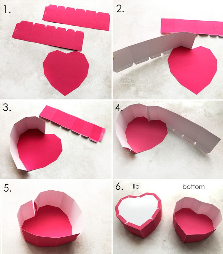 step by step instructions on how to make a heart shaped box with paper and glue