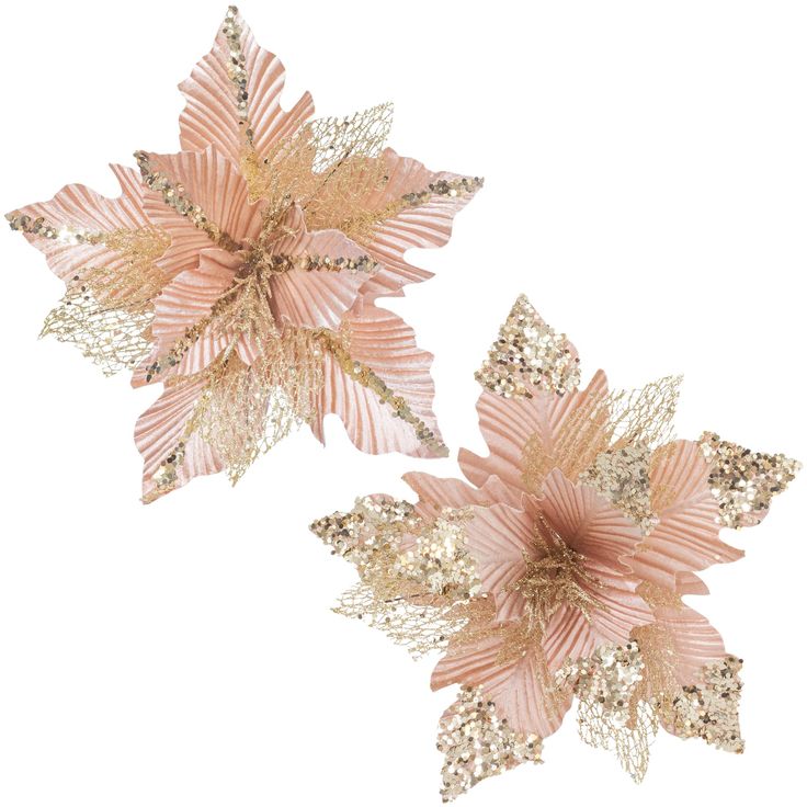 two pink and gold flowers on white background