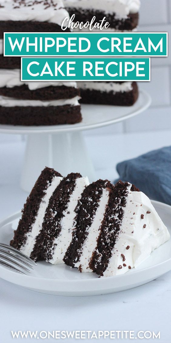 a slice of whipped cream cake on a white plate