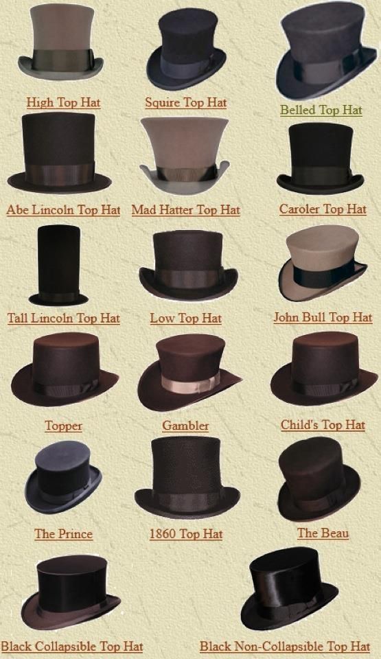 Moda Steampunk, Mode Steampunk, Steampunk Hat, Diesel Punk, Types Of Hats, Fashion Vocabulary, Top Hats, Victorian Steampunk, Steampunk Costume