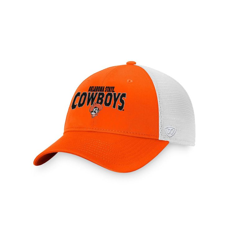 When gearing up for Oklahoma State Cowboys game day, be sure to finish off your outfit in style with this Breakout Trucker snapback hat from Top of the World. The four mesh mid and rear panels offer a breezy feel that helps keep your head cool and comfortable throughout every wear. Thanks to the embroidered Oklahoma State Cowboys emblem on the front, you'll be able to exhibit your die-hard fandom every time you put on this structured cap.When gearing up for Oklahoma State Cowboys game day, be su Cowboys Game Day, Cowboy Games, Oklahoma State Cowboys, Oklahoma State, Top Of The World, Die Hard, Orange White, Snapback Hat, The Four