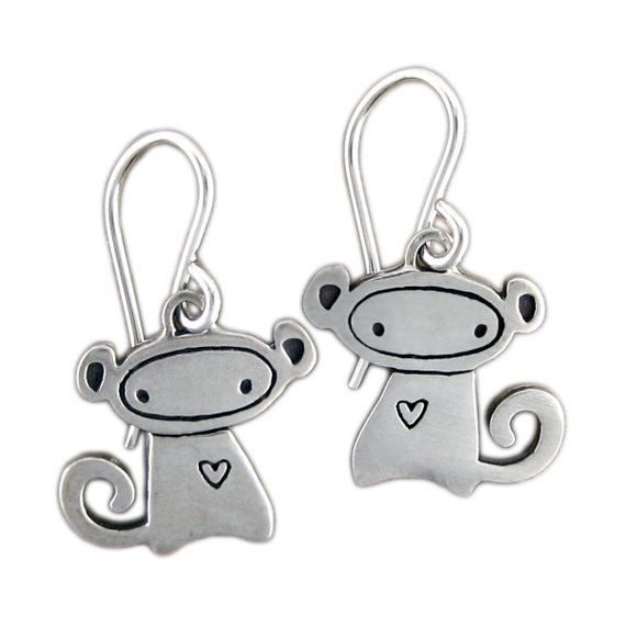 Little Monkey Earrings - Sterling Silver Monkey Earrings Playful Handmade Silver Jewelry, Handmade Playful Sterling Silver Jewelry, Playful Sterling Silver Hypoallergenic Jewelry, Playful Hypoallergenic Sterling Silver Jewelry, Cute Nickel-free Sterling Silver Jewelry, Nickel-free Cute Sterling Silver Jewelry, Cute Sterling Silver Nickel-free Jewelry, Whimsical Sterling Silver Hypoallergenic Jewelry, Playful Sterling Silver Jewelry