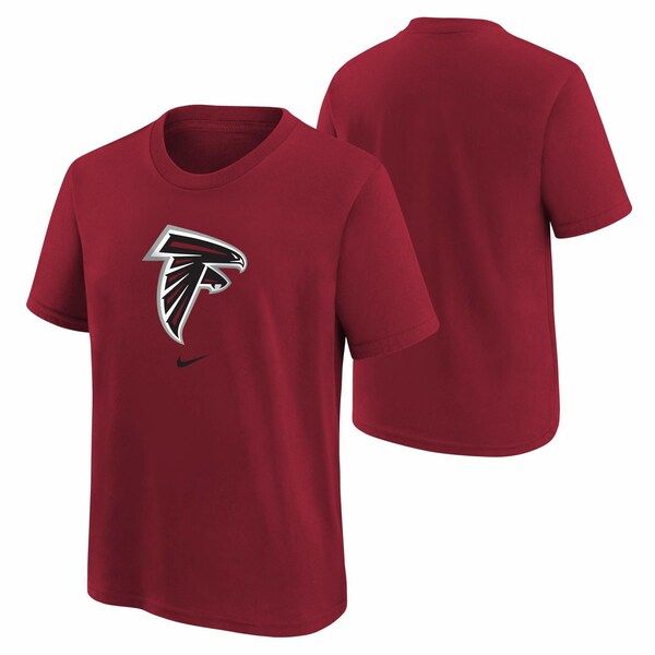 Atlanta Falcons Nike Logo Cotton Short Sleeve Tee - Youth Pre-shrunk Team-colored Fan Apparel T-shirt, Collegiate T-shirt With Team Logo For Sports Events, Sports Fan T-shirt In Team Colors, Team Name T-shirt For Sports Season, Nike Sports T-shirt With Team Logo, Football Season Fan Apparel T-shirt With Crew Neck, Game Day Sports Fan T-shirt With Crew Neck, Football Season Fan Merchandise T-shirt Crew Neck, Sports Fan T-shirt For Sports Events