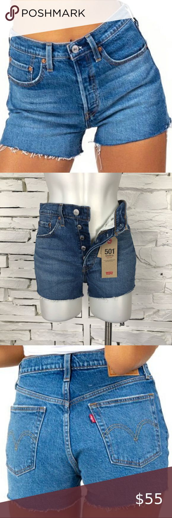 Levi’s NWT 501 High Rise Button Fly Denim Shorts Levi��’s Authentic 501 High Rise Button Fly Medium Blue Wash Raw Hem Denim Shorts Never Been Worn Brand New With Tag No Box No Trades  Check out closet for other sizes and styles!  Bundle 3 items and save 10%!   Size 24 Waist 13” Rise 10” Inseam 2.5” Levi's Shorts Jean Shorts Casual Button Closure Cutoff Jean Shorts, Short Denim Jeans With Button Closure, Mid-rise Button Jean Shorts For Spring, Spring Jean Shorts With Buttons, High Rise Denim Blue Shorts With Buttons, Medium Wash Short Bottoms With Buttons, Button-up Denim Shorts With Button Closure, Blue Short Jeans With Button Closure, Cotton Buttoned Jean Shorts