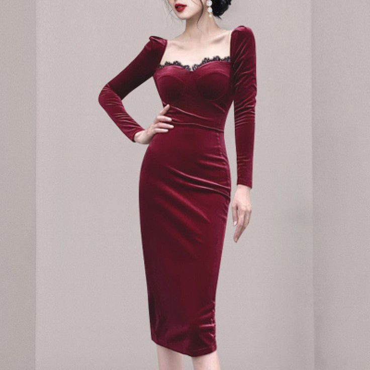 FeaturesThe unspoken elegance of our Wine Velvet Corset Dress makes you feel effortlessly glamorous. It's cut from plush stretch velvet in a deep wine hue and fits close through the body. enhanced by the fully corseted bodice for a waist cinching effect. We love the pretty lace trim to the neckline and the semi sheer mesh sides for a little daring. The long sleeves and midi hem are ultra flattering and Wine Velvet Corset Dress is fully lined for a smooth. seamless finish. It zips up the back for Elegant Winter Corset Dress For Party, Elegant Fitted Winter Corset Dress, Elegant Fitted Corset Dress For Winter, Winter Party Fitted Corset Dress, Fitted Winter Corset Dress For Party, Winter Party Corset Dress, Fitted Bodycon Dress For Winter Dinner, Fitted Winter Bodycon Dress For Dinner, Elegant Evening Corset Dress For Fall