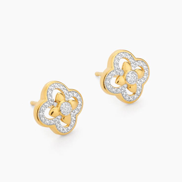 Details SKU# E-11003 Diamond Weight - 0.02cts Height - 12.10mm Post back closure Available in 14k gold plated sterling silver or in sterling silver. Avoid contact with anything containing derivatives of alcohol. Timeless Gold Diamond Earrings With Diamond Accents, Classic Gold Diamond Earrings Hallmarked, Classic Gold Earrings With Single Cut Diamonds, Classic Gold Hallmarked Diamond Earrings, Timeless Gold Diamond Earrings With Single Cut, Refined Yellow Gold Diamond Earrings, Classic Gold Diamond Earrings, Tarnish Resistant, Gold Round Cut Hallmarked Diamond Earrings, Gold Hallmarked Round Cut Diamond Earrings