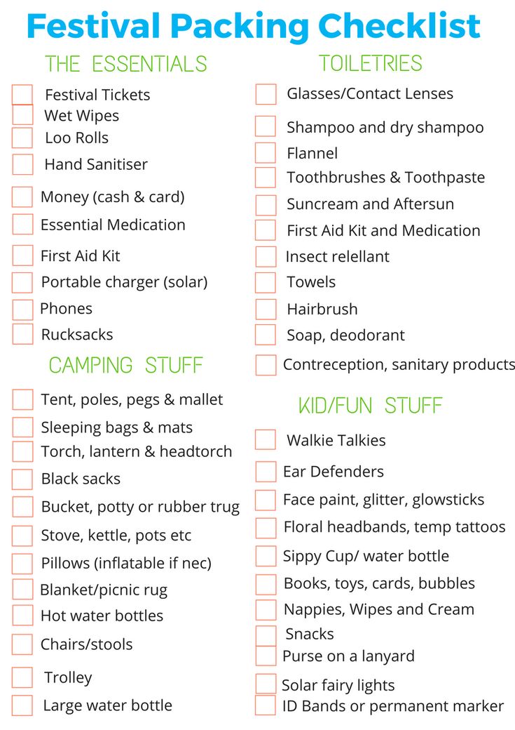 a list with the words festival packing checklist