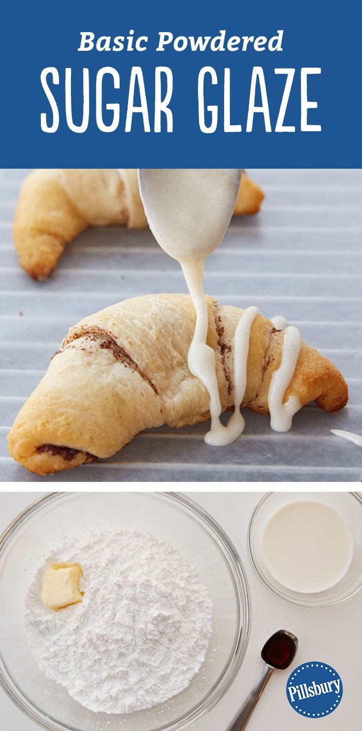 sugar glaze being poured onto croissants with butter on top and in the middle