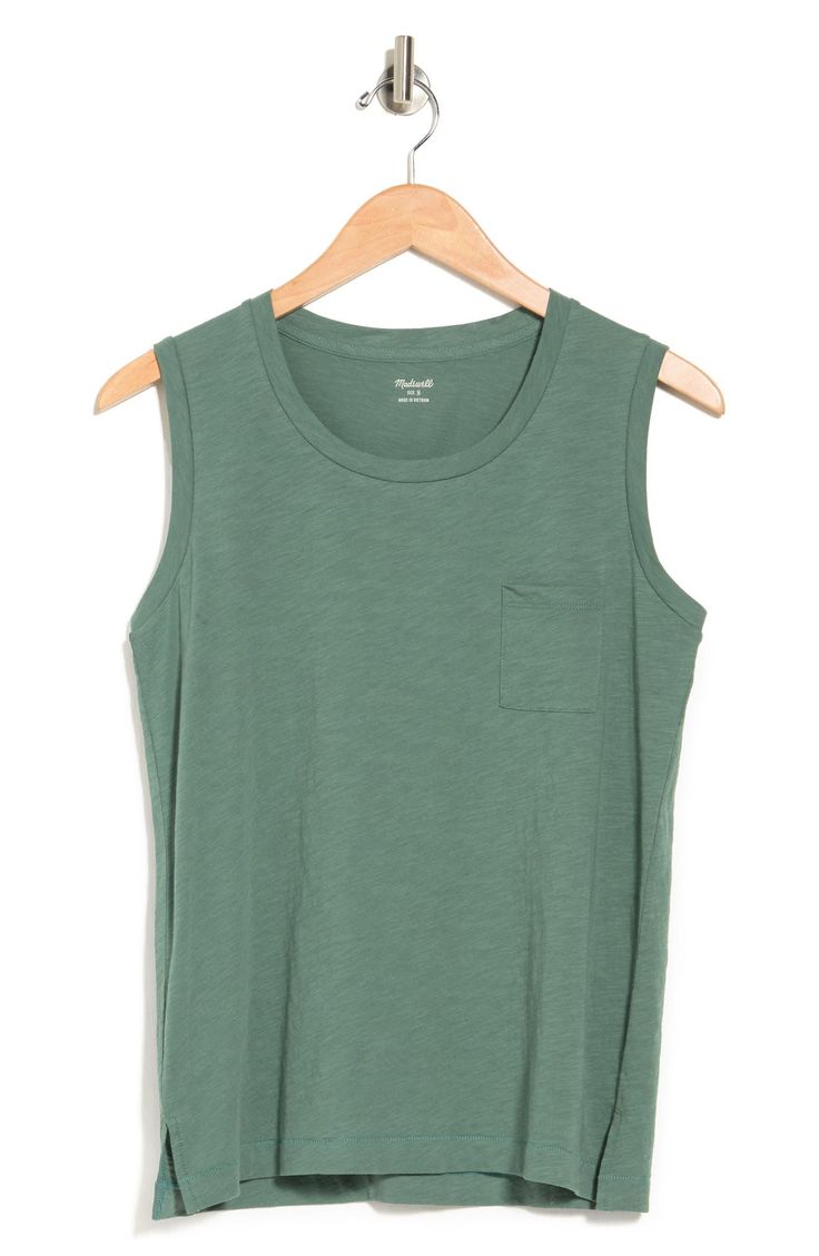 It's no secret, Madewell's best-selling muscle tank is the kind of forever favorite you'll want in every color (it even has a pocket this time around). This light and airy tank is live-in-it soft and perfectly draped. Crewneck 100% cotton Machine wash, tumble dry Imported Green Muscle Tank Tee For Summer, Green Muscle Tee For Summer, Green Summer Muscle Tank Tee, Green Cotton Muscle Tee For Summer, Green Sleeveless Muscle Tee For Spring, Spring Green Sleeveless Muscle Tee, Green Casual Muscle Tee, Casual Soft-washed Sleeveless Muscle Tee, Soft-washed Sleeveless Relaxed Fit Top