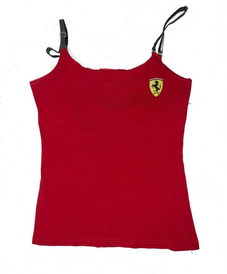 Ferrari Tank Top, Ferrari Clothes, Red Tank Top Outfit, Ferrari Top, Y2k Shirts, Red Ferrari, 2000s Clothing, Red Tank Top, Kleidung Diy