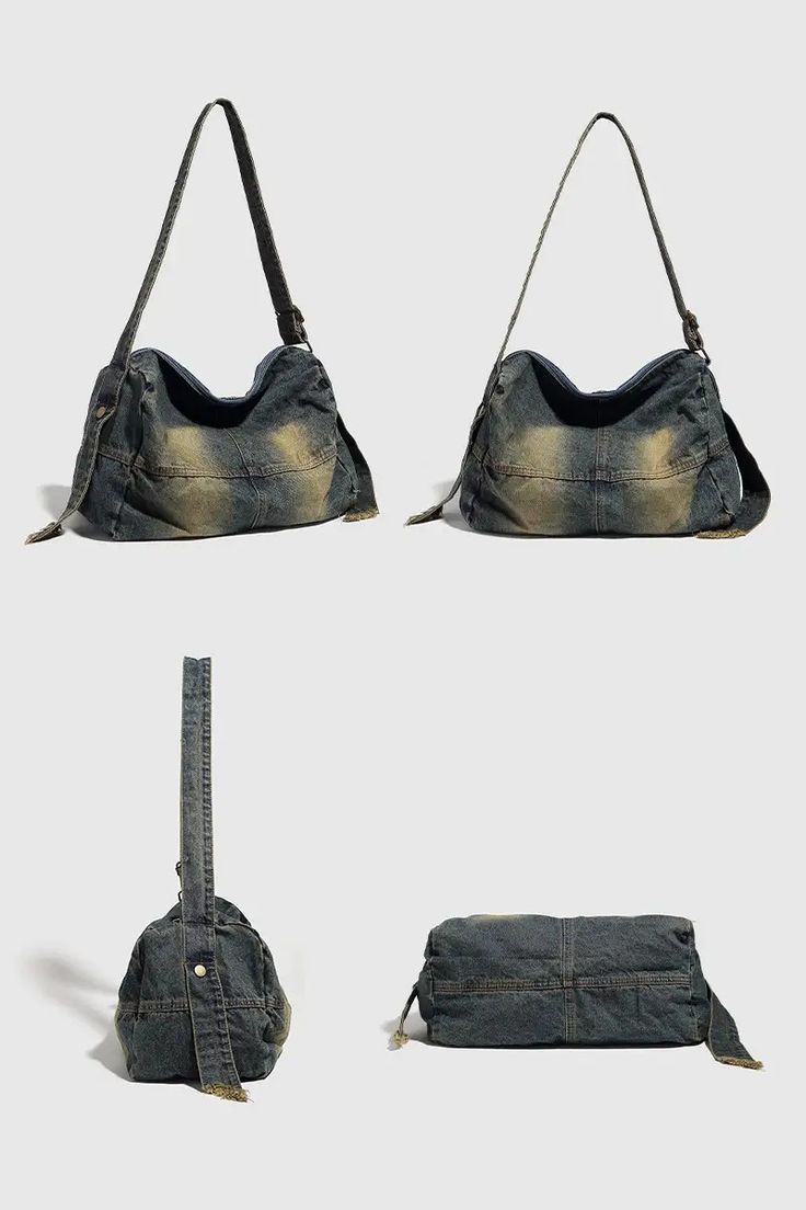 Distressed denim tote bag Baguette Bags, Yellow Denim, Pu Bag, Denim Tote Bags, Denim Tote, Denim Bag, Unisex Style, Denim Pant, Types Of Fashion Styles