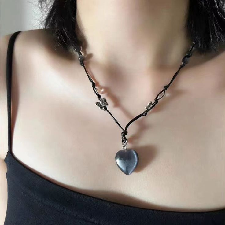 Material: Opal Color: Black Heart Necklace, Hollow Heart Necklace Fashion Element: Love Heart/Heart Shape Style: INS Style Black Heart Necklace, Necklaces Black, Hollow Heart, Opal Color, Necklace Fashion, Black Heart, Necklace Designs, Heart Shape, Heart Necklace