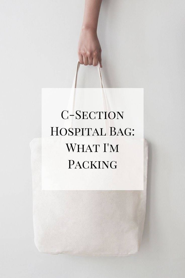 a white bag with the words c - section hospital bag what i'm packing